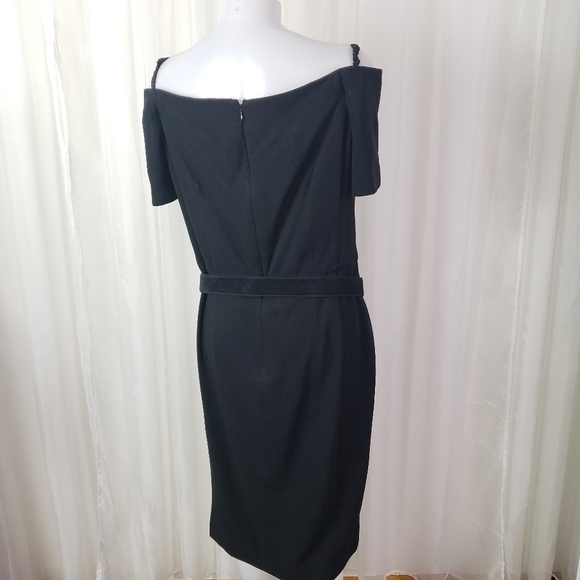 Vintage Scaasi black dress off the shoulder with skinny strap side boning 12 - Picture 9 of 12